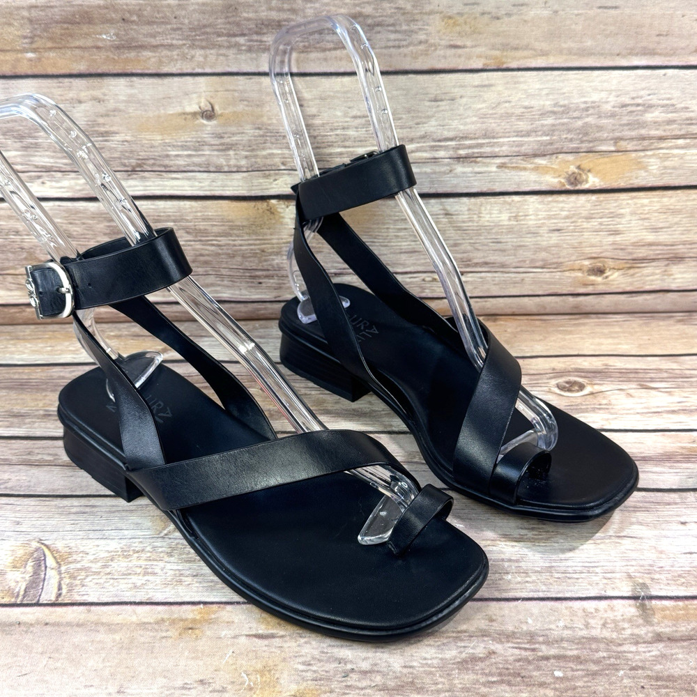 Naturalizer Womens Black Leather Toe Ring Ankle Strap Birch Sandals Size 8M
